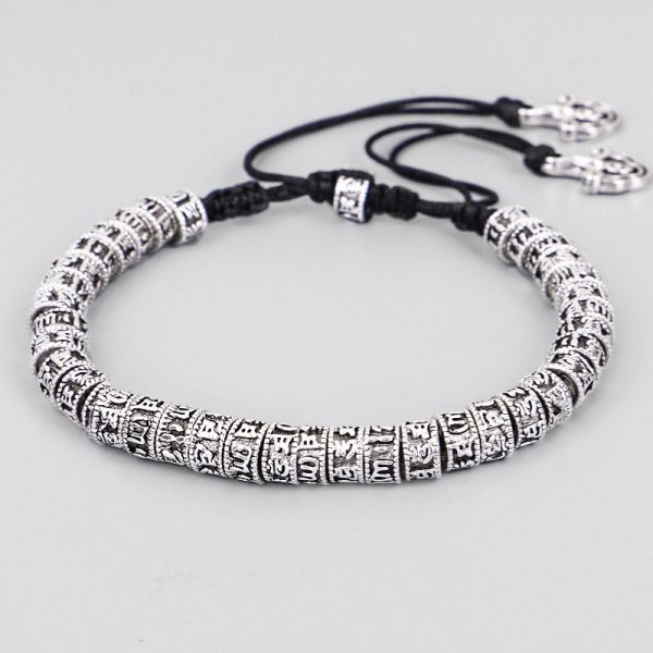 Bracelet bouddhiste cordon ajustable et perles en métal