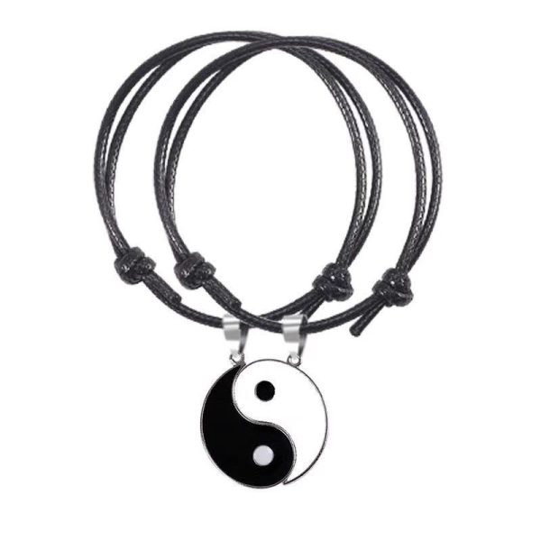 Bracelet d'amitié en corde Ying Yang noir